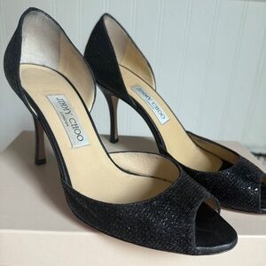 Jimmy Choo Sparkly Black Peep Toe Heels